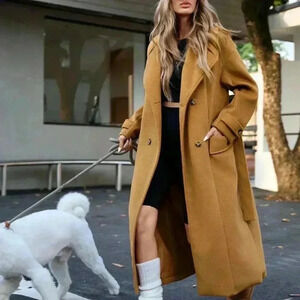 Khaki Casual Women's Oversized Double-Breasted Coat